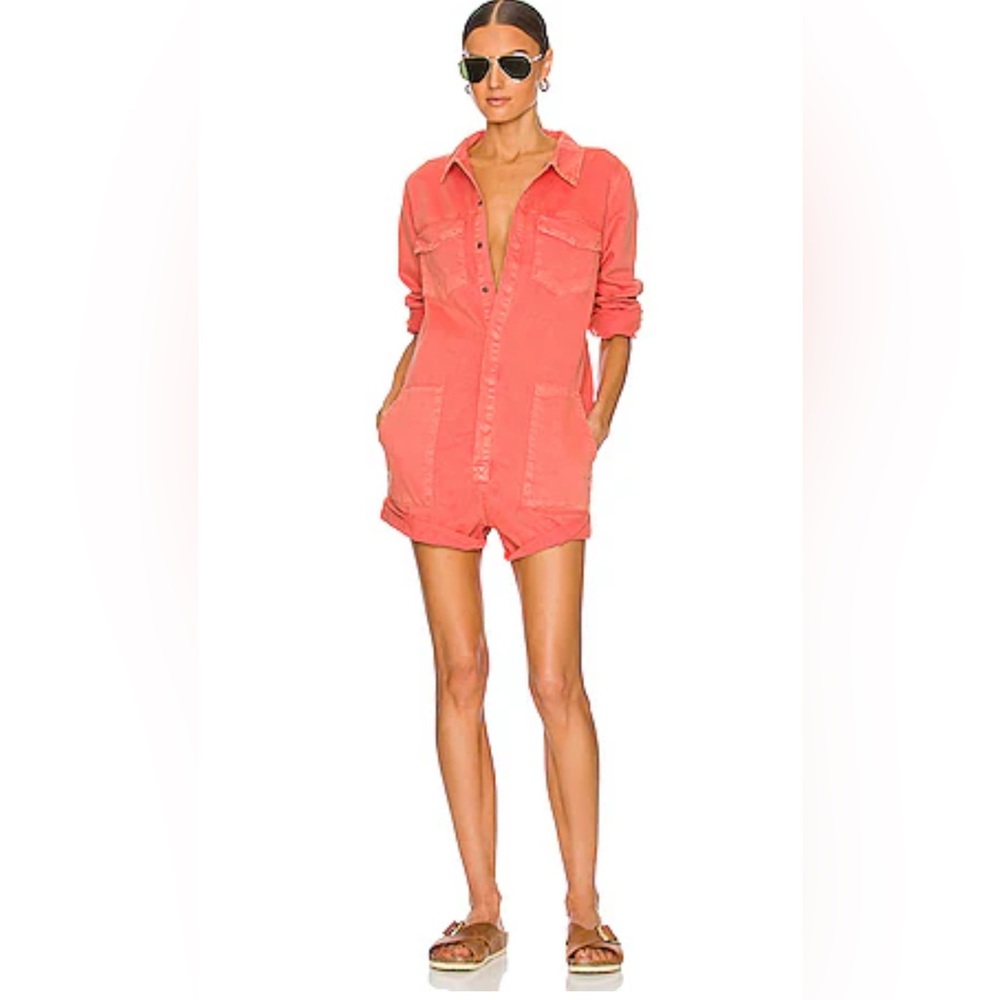 One Teaspoon Cargo Prophecy Jumpsuit Romper Coral Envious Orange Distressed XS